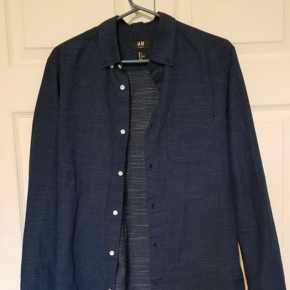 H&M Navy Button Up - Fitted - Mens Small